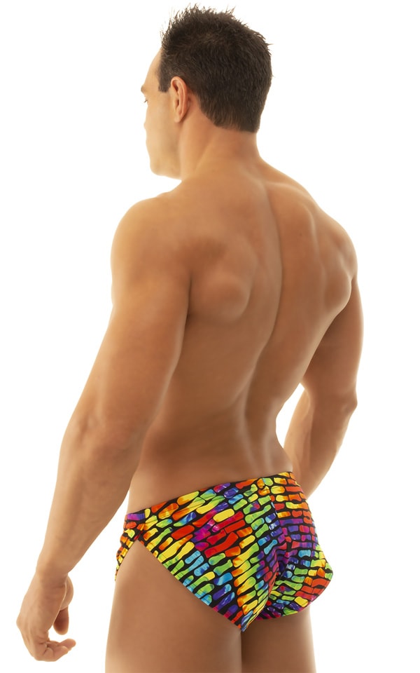 Swimsuit Cover Up Split Running Shorts in Tan Through Technicolor, Rear View